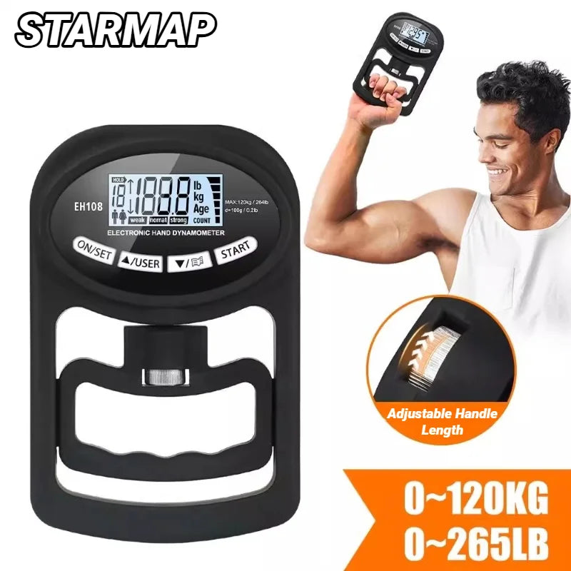 265Lbs/120Kg Grip Strength Meter for Men and Women Tester Digital Hand Dynamometer Training USB LCD Screen