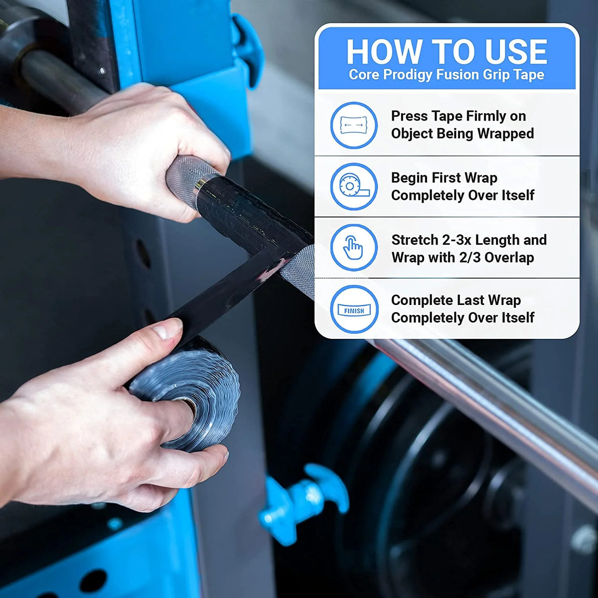 Fusion Grip Tape - Silicone Rubber Wrap for Pull up Bars, Barbells, Dumbbells, Sports and Gym Equipment, and Tools