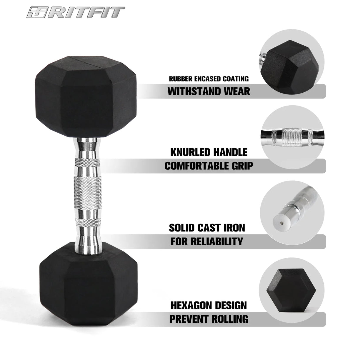Rubber Hex Dumbbells Set with Rack 60LB-300LB
