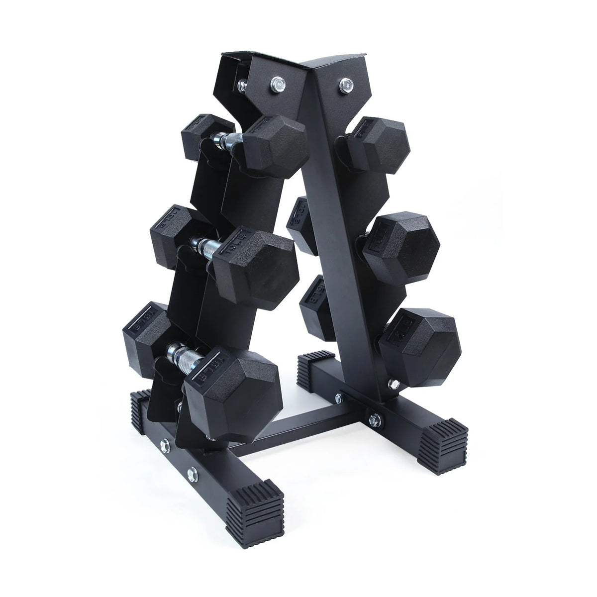 Rubber Hex Dumbbells Set with Rack 60LB-300LB